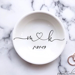 Engagement gift for couple engagement ring dish engagement gift idea engagement gift for her couples initial ring holder dish trinket dish