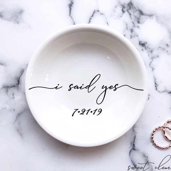 Engagement ring dish wedding ring holder engagement gift for couple engagement gift for her personalize ring holder i said yes ring dish