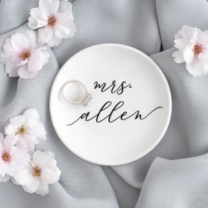 Personalized jewelry dish mrs ring dish bridal shower gift for bride wedding gift engagement gift engagement ring dish wedding ring tray Black