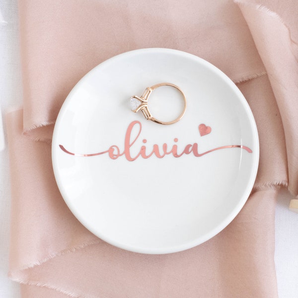 Rose Gold jewelry dish personalized bridesmaid gift maid of honor gift rose gold wedding bridal shower gift rose trinket dish jewelry plate