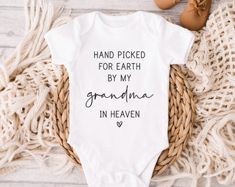 Hand Picked for Earth by my Grandma in Heaven Baby Bodysuit, Baby Clothes, Baby Shower Gift, Grandma Pregnancy Announcement, Baby Reveal