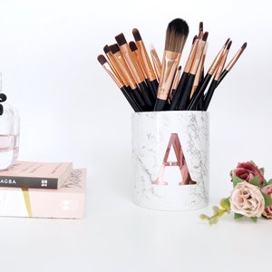 Monogram Brush Holder | Personalized Makeup Brush Holder | Personalized Makeup Gift Marble Office Decor Marble Desk Accessories Makeup Pot