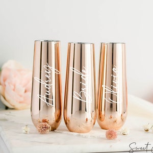 LIMITED STOCK Rose Gold bridesmaid champagne flutes bridesmaid proposal gift personalized glass for bridal party custom maid of honor gift