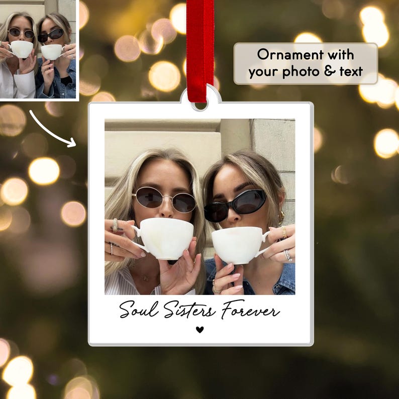 Bandeja personalizada con foto para mejores amigas: Regalos navideños sentimentales, ideales para rellenar calcetines navideños. Christmas Ornament