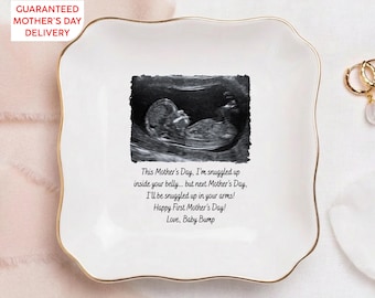Personalized Baby Ultrasound Photo, Pregnancy Announcement Jewelry Tray, First Mother's Day Gift from Bump, Mom to Be Gift, Expecting Mom