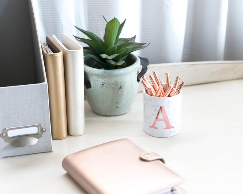 Office Desk Accessories Rose Gold Pen Holder for Desk Etsy