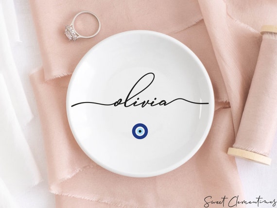 Evil Eye Jewelry Dish, Evil Eye Gift for Her, Personalized Best Friend Gift, Evil Eye Trinket Dish, Protection Eye Ring Dish, Gift for Mom