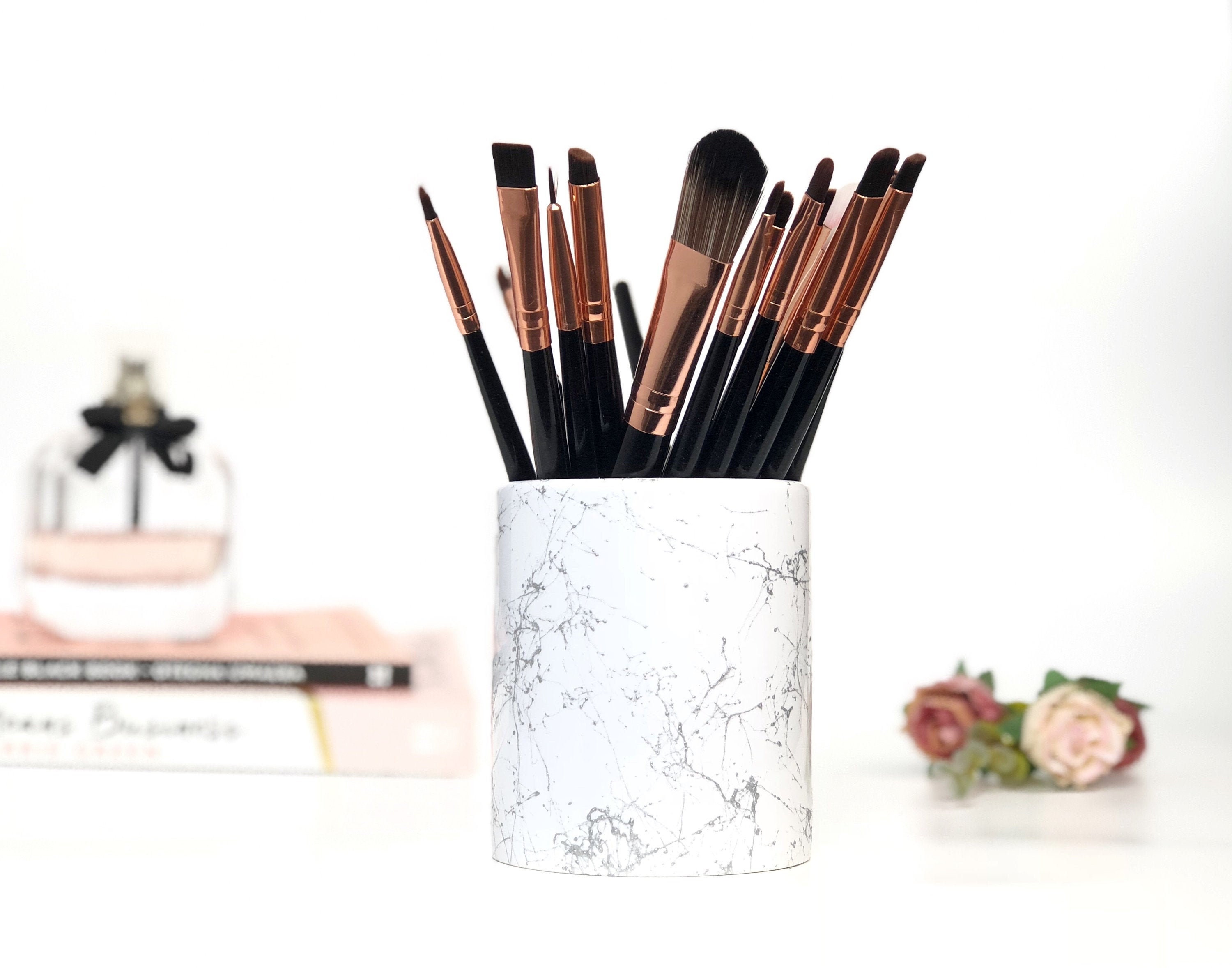 Marble Makeup Brush Holder Marble Desk Accessories Marble Etsy