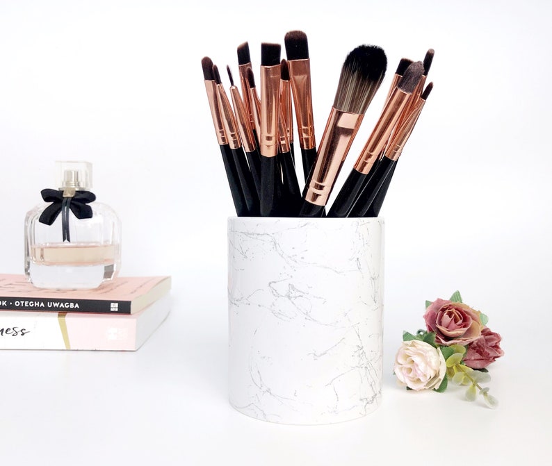 Marble Makeup Brush Holder Marble Desk Accessories Marble Etsy