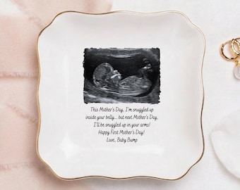Personalized Baby Ultrasound Photo, Pregnancy Announcement Jewelry Tray, First Mother's Day Gift from Bump, Mom to Be Gift, Expecting Mom