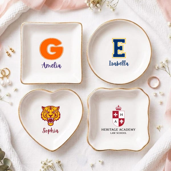 Personalized College Ring Dish: Custom Logo Jewelry Tray
