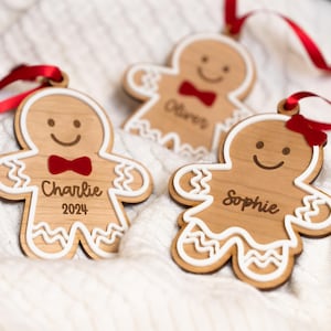 Gingerbread Ornament, Personalized Christmas Ornament, Engraved Wood Ornament, Custom Kids Ornament with Name, Granddaughter Gifts Grandma