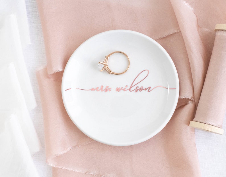 Engagement ring holder dish wedding ring dish engagement gift personalize ring dish gift for bride wedding gift for couple ring holder dish Rose Gold