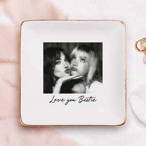 Personalized Bestie Photo Jewelry Dish: Ceramic Trinket Tray for Best Friend, Sentimental Birthday Gifts for Bestie #P3 Square Jewelry Dish