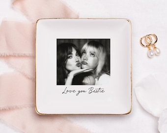 Personalized Bestie Photo Jewelry Dish: Ceramic Trinket Tray for Best Friend, Sentimental Birthday Gifts for Bestie