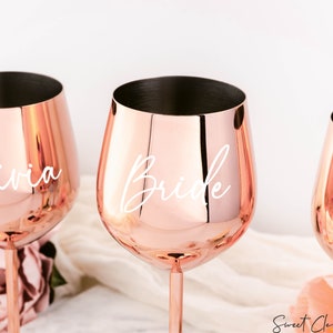 Rose Gold Wine Glass / Stainless Steel Wine Glass / Personalized Bridesmaid Gift / Gifts for Her / Unbreakable Stem Glasses / Wedding Gifts image 5