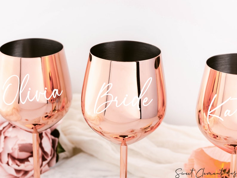 Rose Gold Wine Glass / Stainless Steel Wine Glass / Personalized Bridesmaid Gift / Gifts for Her / Unbreakable Stem Glasses / Wedding Gifts image 5