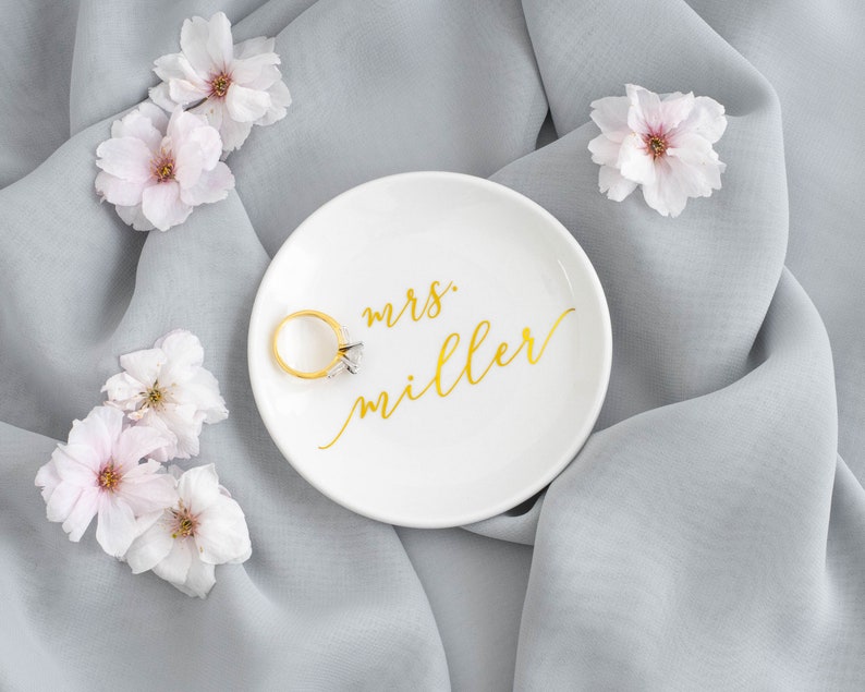 Personalized jewelry dish mrs ring dish bridal shower gift for bride wedding gift engagement gift engagement ring dish wedding ring tray image 8