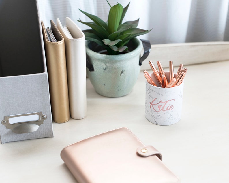 Rose Gold Pen Pot personalized desk accessories personalized Etsy