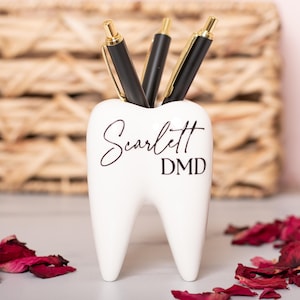 Personalized Dentist Gift, Dental Office Decor, Custom Ceramic Tooth Planter Pen Holder, RDH Dental Appreciation Gift for Coworker Employee