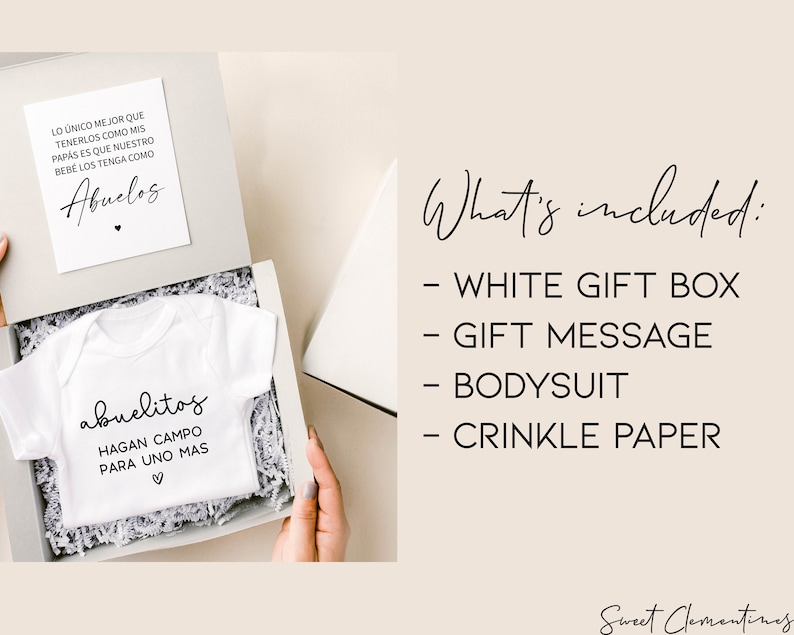 Spansk presentförpackning för graviditetsmeddelanden, Abuelitos Hagan Campo Para Uno Mas Babybody, Anuncio de Embarazo Abuelos Padres Abuelitos Box bild 5