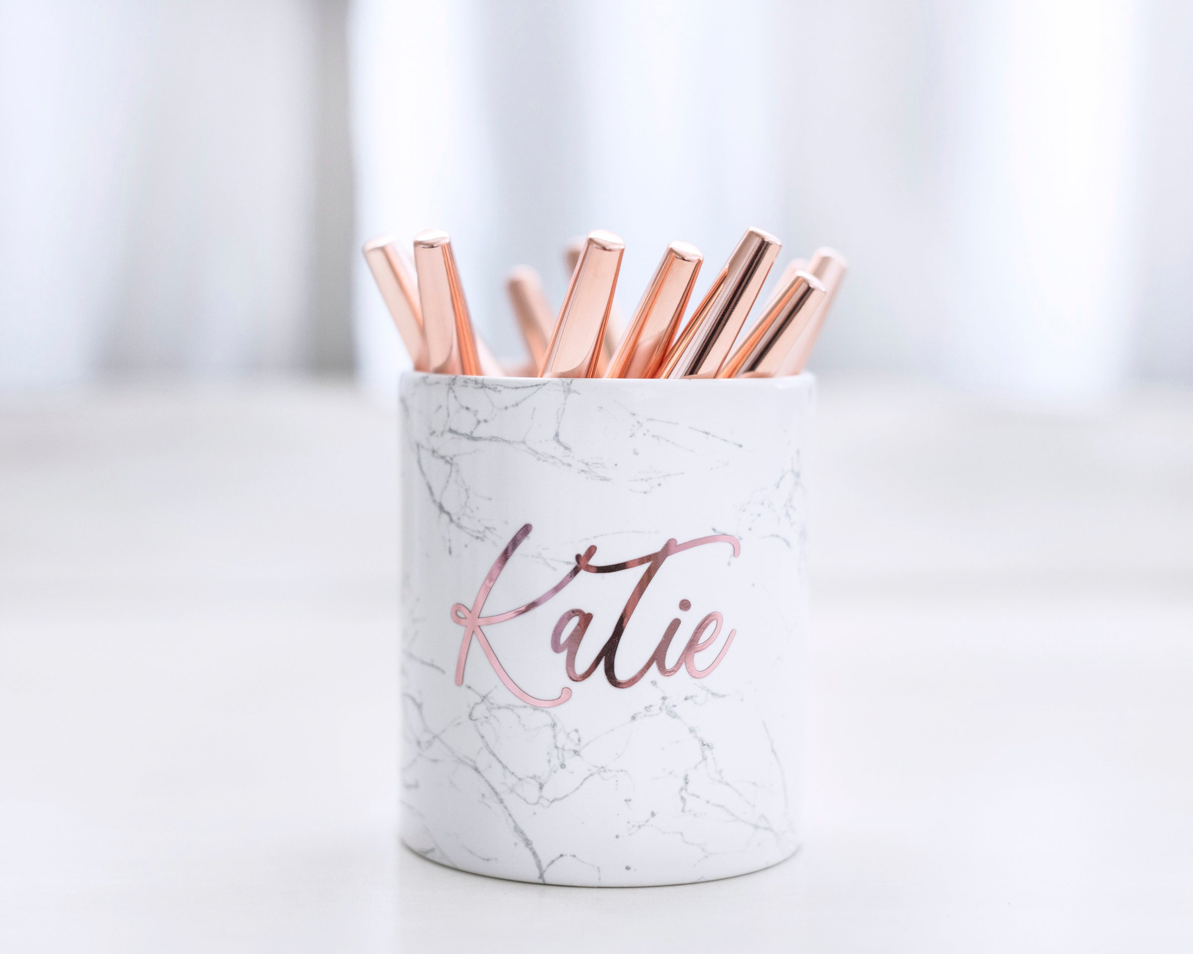 Rose Gold Pen Pot Personalized Desk Accessories Personalized Etsy