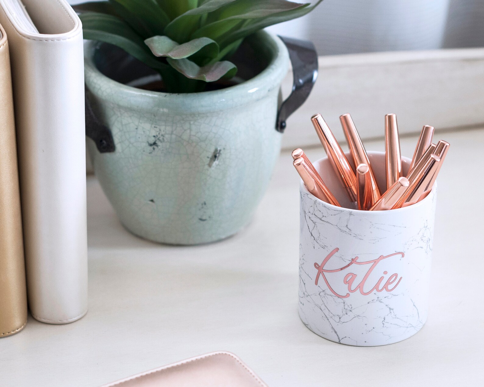 Rose Gold Pen Pot Personalized Desk Accessories Personalized Etsy