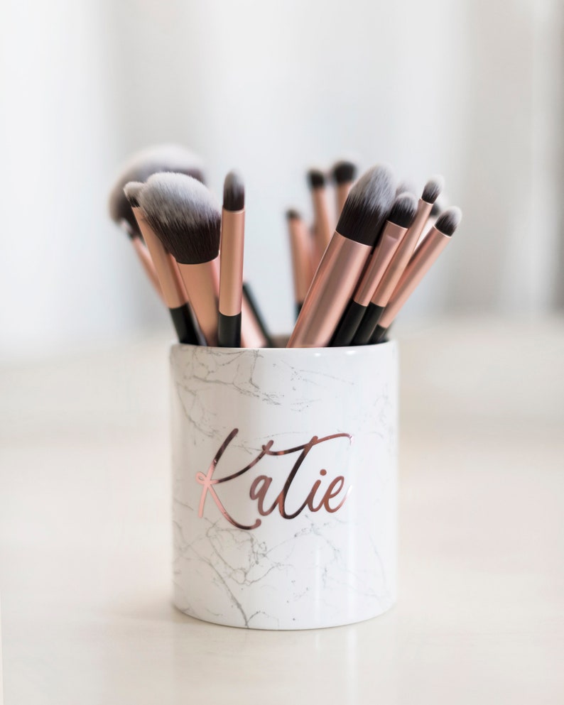 Makeup Brush Holder Personalized Brush Holder Rose Gold Makeup Etsy