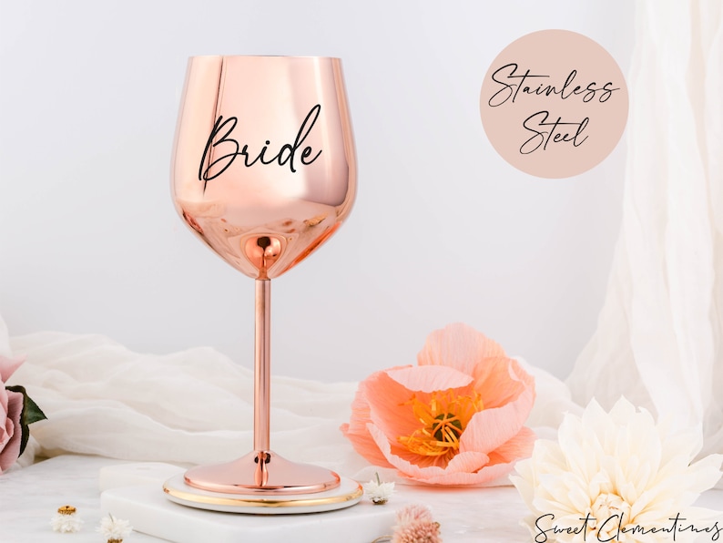 Rose Gold Wine Glass / Stainless Steel Wine Glass / Personalized Bridesmaid Gift / Gifts for Her / Unbreakable Stem Glasses / Wedding Gifts image 6