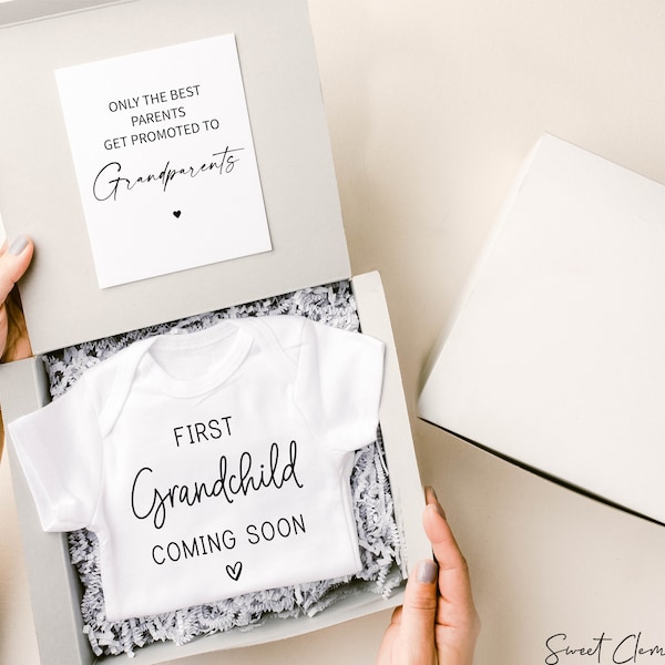 First Grandchild Announcement, Baby Announcement Gift Box, Pregnancy Reveal Grandparents Grandma Grandpa Baby Bodysuit Grandbaby Coming Soon