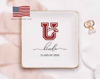 Graduation Gift For Her, Personalized Graduation Jewelry Dish, Custom University Logo Trinket Ring Dish, Class of 2026 College Graduation