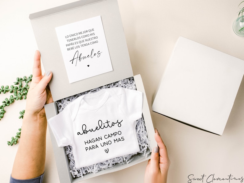 Spansk presentförpackning för graviditetsmeddelanden, Abuelitos Hagan Campo Para Uno Mas Babybody, Anuncio de Embarazo Abuelos Padres Abuelitos Box bild 4