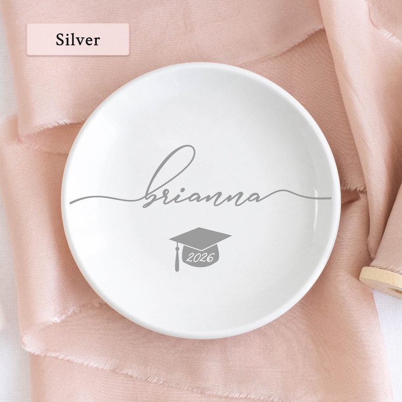 Graduation Jewelry Dish / Graduation Gift for Her / Personalized Trinket Dish / Class of 2026 Gift / Daughter Grad Gift / College Graduation Silver