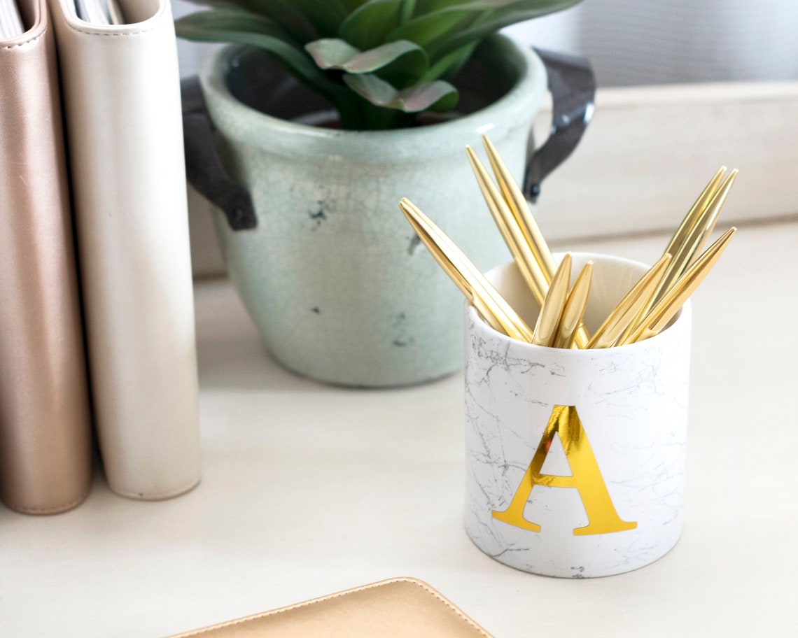 Gold Pen Pot personalized desk accessories personalized pencil Etsy