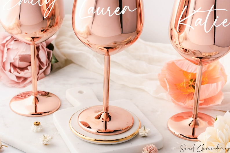 Rose Gold Wine Glass / Stainless Steel Wine Glass / Personalized Bridesmaid Gift / Gifts for Her / Unbreakable Stem Glasses / Wedding Gifts image 9