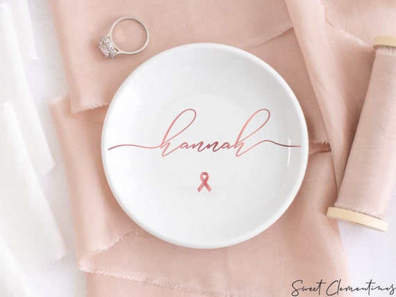 Breast Cancer Survivor Gifts for Women, Personalized Gift, Cancer Survivor Jewelry Dish, Gift for Mom Cancer Awareness Cancer Warrior Ribbon