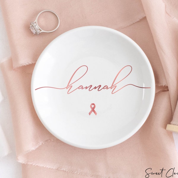 Breast Cancer Survivor Gifts for Women, Personalized Gift, Cancer Survivor Jewelry Dish, Gift for Mom Cancer Awareness Cancer Warrior Ribbon