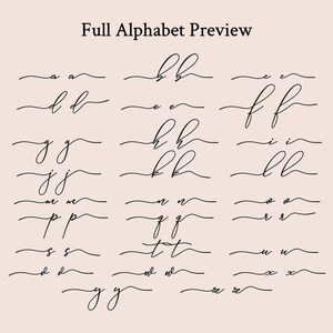 May include: A preview of a full alphabet in a cursive script. The letters are in black ink on a light peach background. The text "Full Alphabet Preview" is at the top of the image.