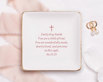 Custom Baptism Gift, Baptism Keepsake Jewelry Dish with Name Date, Christening Dedication Gift from Godparent, Goddaughter Keepsake Gift #S3