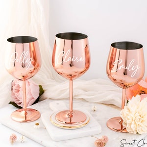 Rose Gold Wine Glass / Stainless Steel Wine Glass / Personalized Bridesmaid Gift / Gifts for Her / Unbreakable Stem Glasses / Wedding Gifts image 3