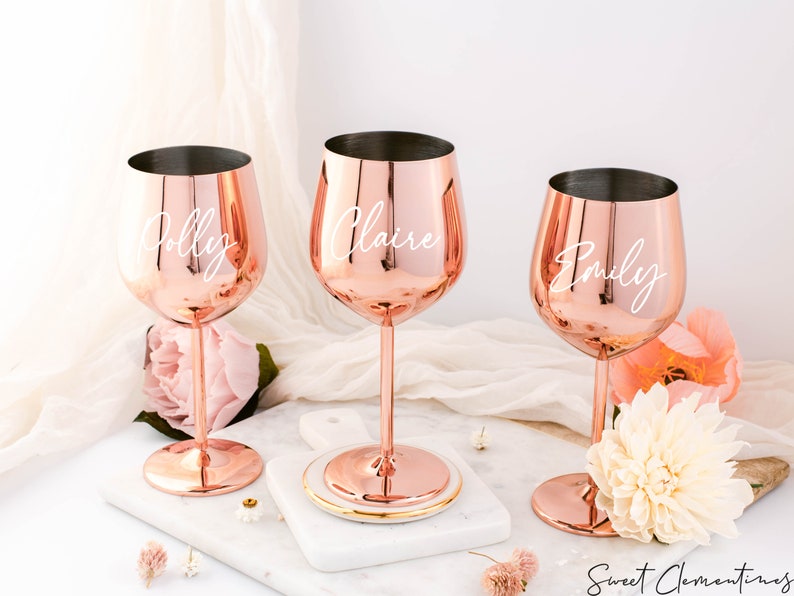 Rose Gold Wine Glass / Stainless Steel Wine Glass / Personalized Bridesmaid Gift / Gifts for Her / Unbreakable Stem Glasses / Wedding Gifts image 3