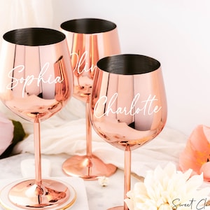 Rose Gold Wine Glass / Stainless Steel Wine Glass / Personalized Bridesmaid Gift / Gifts for Her / Unbreakable Stem Glasses / Wedding Gifts image 7