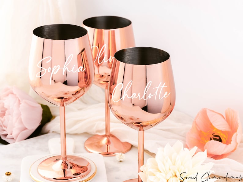 Rose Gold Wine Glass / Stainless Steel Wine Glass / Personalized Bridesmaid Gift / Gifts for Her / Unbreakable Stem Glasses / Wedding Gifts image 7
