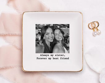 Personalisierte Schmuckschale mit Schwesterfoto: Keramik-Schmucktablett für die beste Freundin am Hochzeitstag, sentimentales Geschenk für Brautjungfern #P2