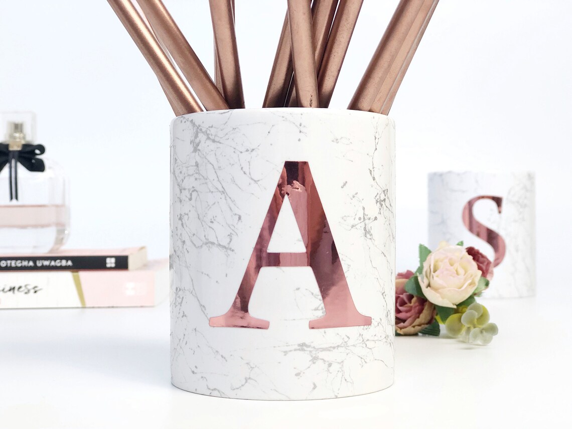 Rose Gold Pen Pot Rose Gold Monogram Gifts Personalized Etsy