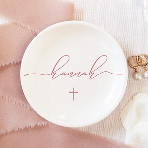 First Communion Gift Girl, Goddaughter Gifts for Baptism Gift Girl, Confirmation Girl Jewelry Dish with Cross, Baby Girl Christening Gift