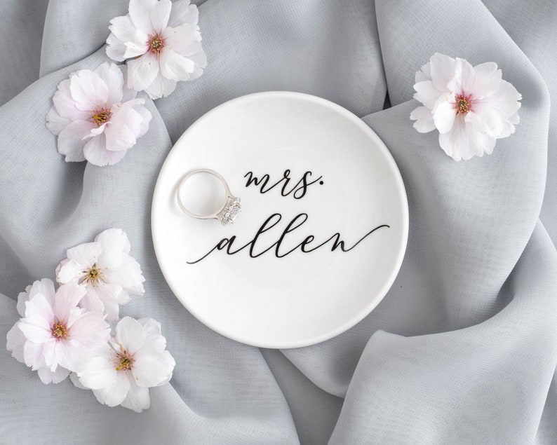 Personalized jewelry dish mrs ring dish bridal shower gift for bride wedding gift engagement gift engagement ring dish wedding ring tray Black