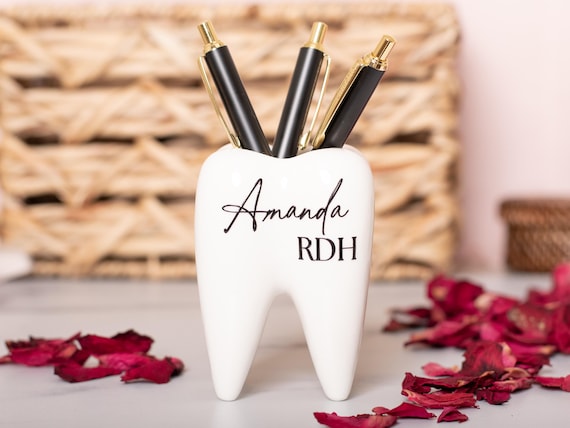 Dental Hygienist Gift, Dentist Assistant Graduation Gift, Ceramic Tooth Pen Holder Planter, Personalized Gift for Her, Desk Decor Molar Vase