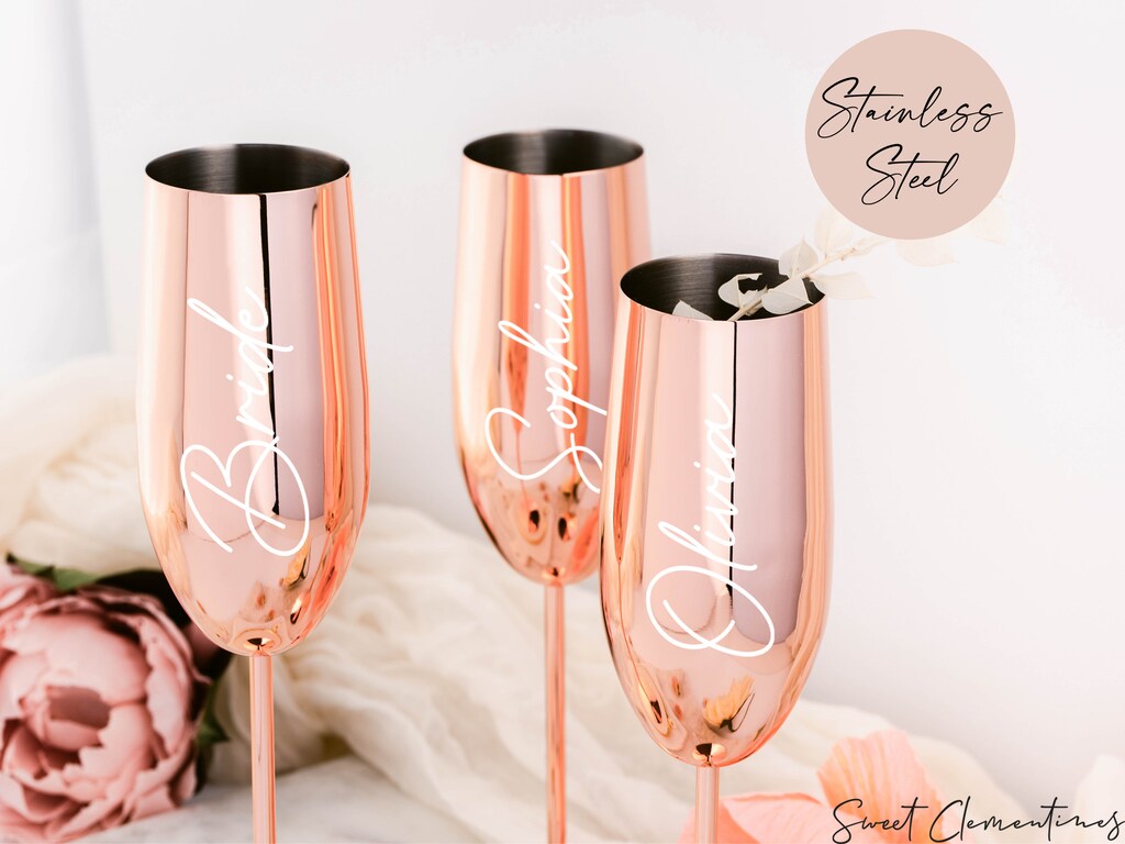 Flute Da Champagne In Acciaio Inox 'Bride To Be' – 170 Ml, Oro Rosa, Isolato A Doppia Parete, Regalo Addio Al Nubilato