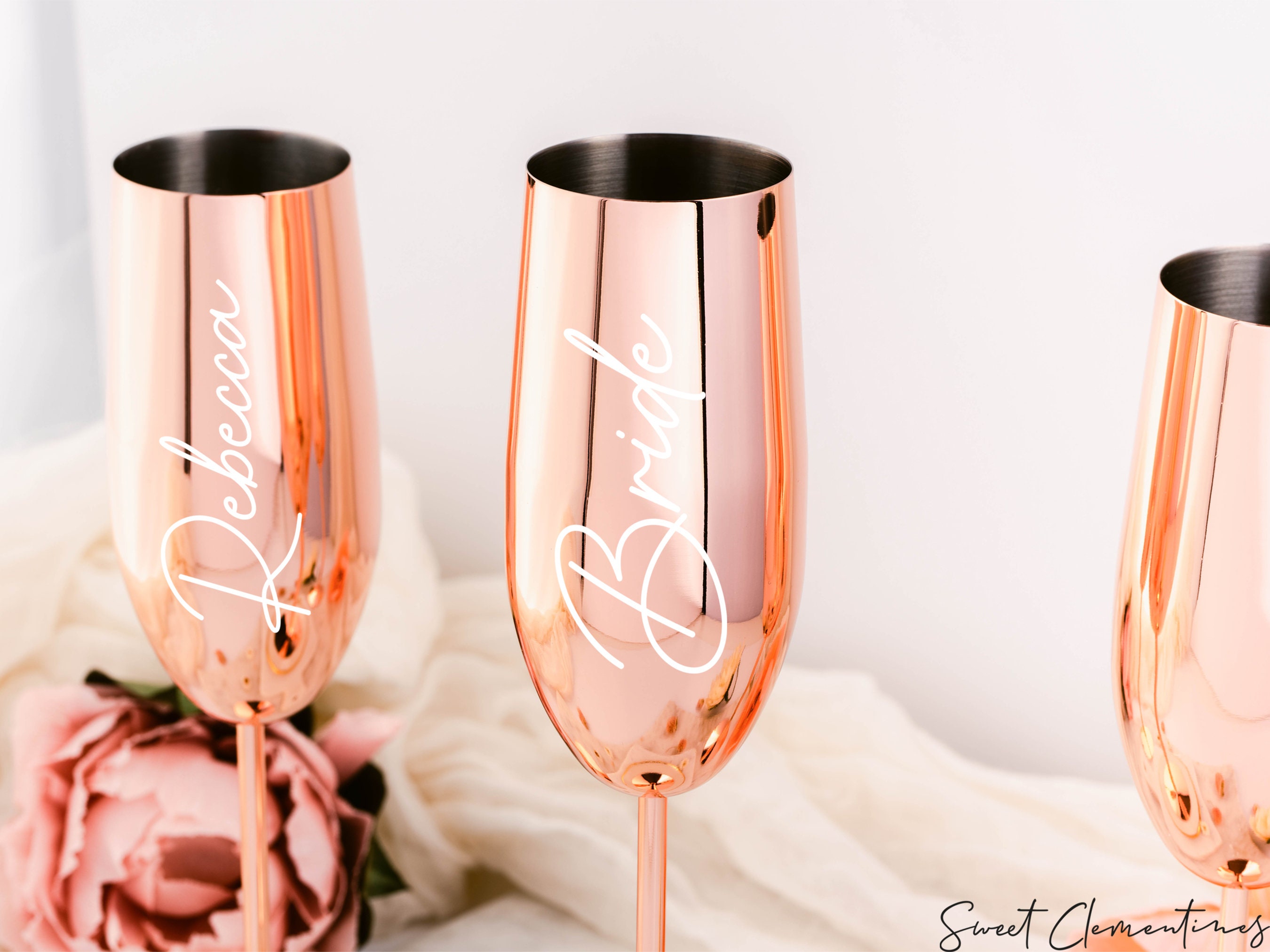 Rose Gold Champagne Flutes / Bridesmaid Proposal Glasses / Personalized  Champagne Glass / Bridesmaid Gift / Stainless Steel Champagne Flutes 